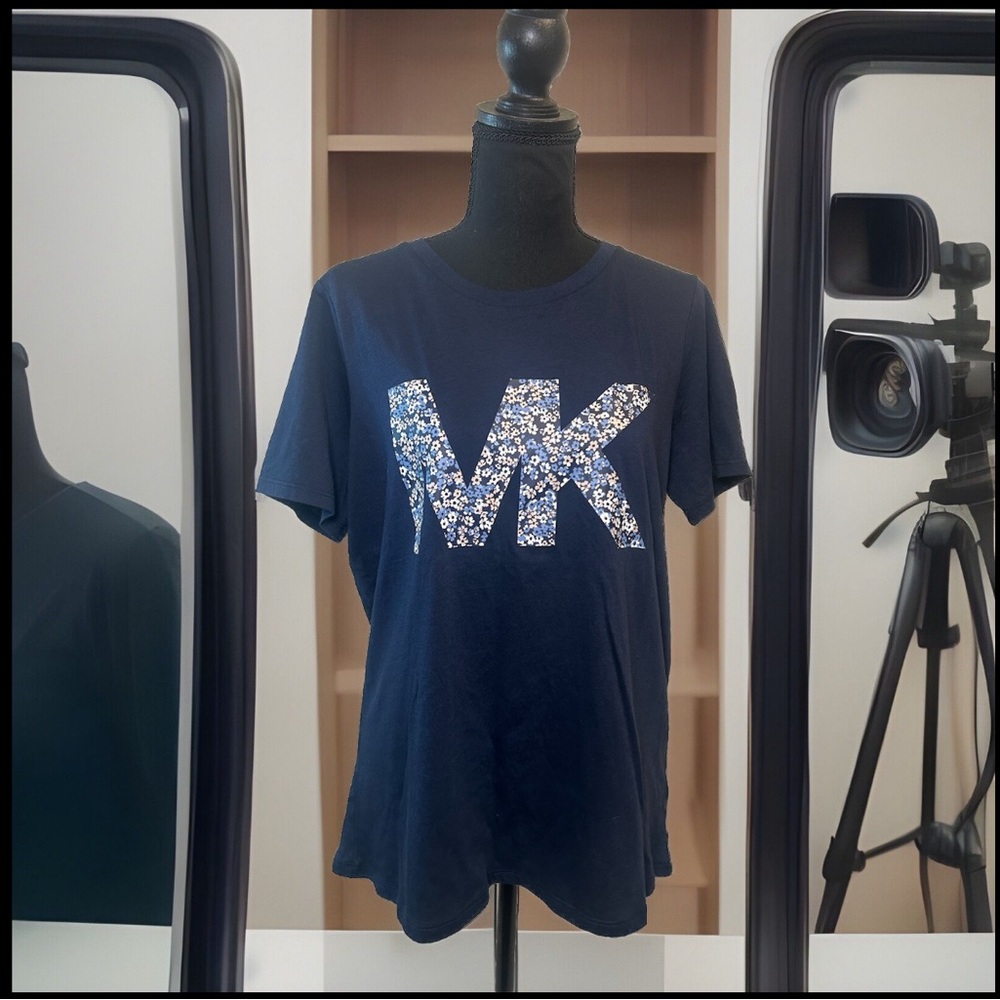 Michael Kors Navy Blue Floral Logo Short Sleeve T-Shirt